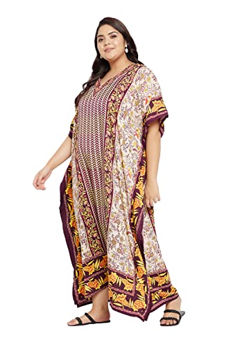 Image of Oussum Plus Size Kaftan Dresses for Women, Polyester Summer Caftan Cover Up Maxi Beach Dress, 1X-3X