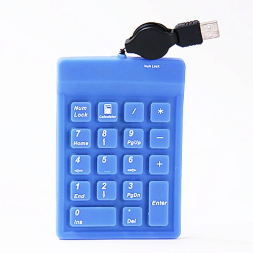 HDE Mini Silicone 18 Key Number Keyboard Pad with Retractable USB Cable (Blue)