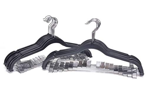 Quality Plastic 20-Pack Non Velvet Non-Flocked Thin Compact Coat Hangers With Metal Clips For Skirts Pants Blouses 360° Swivel Hook (Black, 20) #TOP6