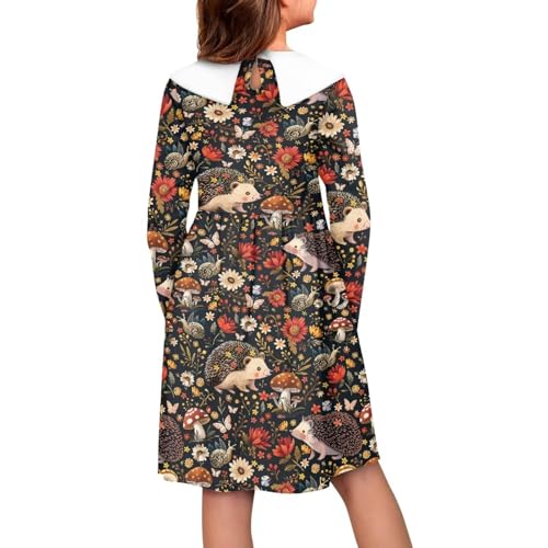 Long Sleeve Dresses for Girls Winter Fall Soft Peter Pan Collar A Line Cute Print Party Midi Dress2