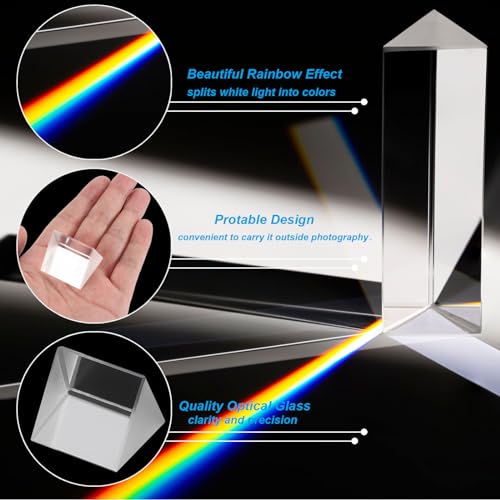 Image of PATIKIL 30mm /1.2 Inch Triangular Prism, 2 Pack Glass Optical Crystal Rainbow Prism for Photography Physics Teaching Lights Photo, Clear