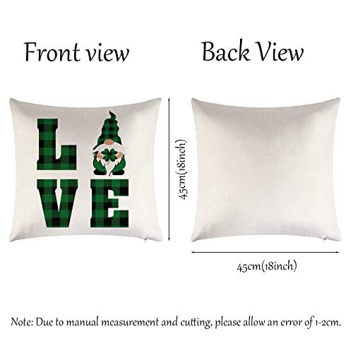 St Patricks Day Decorations Pillow Covers 18X18 Set Of 4 Green Clover Buffalo Plaid Gnomes Irish Lucky Truck Holiday Throw Pillow Case Cushion Spring Pillow Covers For Home Decor Room Sofa Couch Car #TOP2