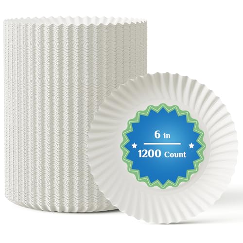 MUCHII 1200 Count 6 Inch Paper Plates, White Uncoated Disposable Dessert Plates for Snacks, Cake, Candy