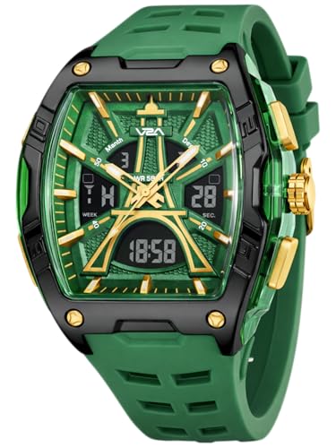 Image of V2A Impact 48mm Analog Digital Watch for Men | 3D Tower Dial Design | Alarm Stopwatch Day Date 12 /24 Hr | TPU Strap | 50M Water Resistant | Gift for Mens