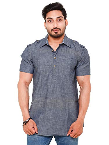 Image of Mens Cotton Linen Half Sleeve Plus Size Short Kurta