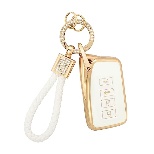 PIFOOG for Lexus Key Fob Cover White Gold Soft TPU 4 Button Car Keys Case Shell Full Protector Bling Keychain for Lexus NX RX GS IS ES LS RC Smart Keys Accessories Girly Women Cute