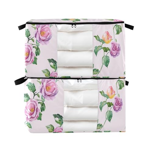 siphylline Confezione da 2 organizer impilabili sotto il letto, cassetti per armadio, organizer pieghevole per armadio, con scatole HDrawn rose pesca