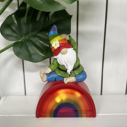 Cynice Garden Gnome Statue - 8.9'' Yoga Gnome Sitting On Rainbow Statue With Solar Led Lights,Outdoor Gnomes Decoration For Garden Patio Yard Lawn Porch,Gnome Gifts #TOP3