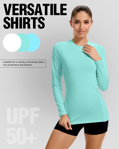 Janmercy 3 Pack Rash Guard for Women UPF 50+ SPF UV Sun Protection Swim Shirts Long Sleeve Workout Tops with Pockets4