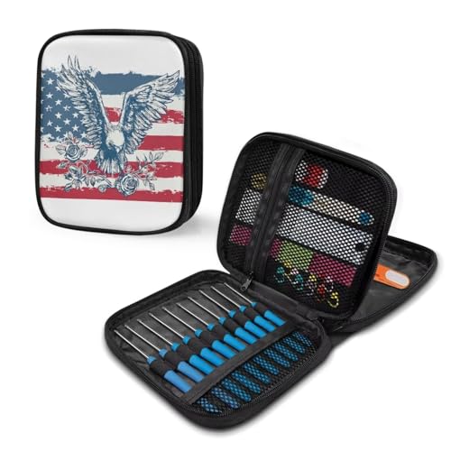Image of Vanideaoty Eagle Crochet Hook Case Lightweight Rose Crochet Organizers and Storage Soft Easy to Clean Outdoors Home Independence Day Gifts