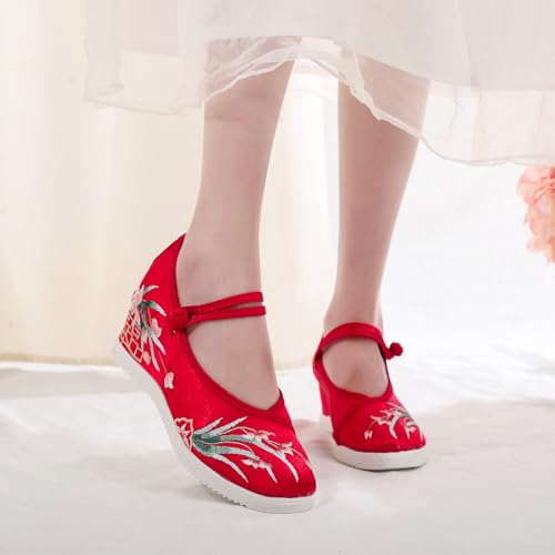 Chaussures de cheongsam à fleurs brodées main et talons compensés - 7