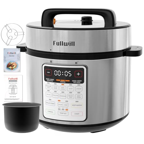 Image of Fullwill 8QT Electric Pressure Cooker, 12-in-1, Ceramic Nonstick Pot, Saute, 1200W Fast Cook, Slow Cook, Steam, Yogurt, Rice Cooker, for Family Meals, 1200W,Silver