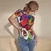 AIFAAFIIA Musical Graffiti Print Fashion Colourful Women'S Round Neck Short Sleeve Body Suits Bodysuits For Women
