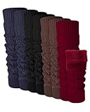 Chuarry Winter Fleece Lined Leg Warmer for Women Knit Long Boot Socks Double Layer Skating Warmth(Black, Coffee, Navy Blue, Wine Red,4 Pairs)