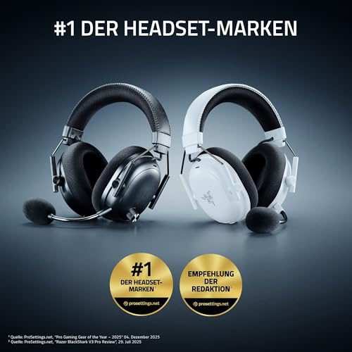 Razer BlackShark V3 Pro - Kabelloses E-Sport-Headset mit ANC- Geräuschunterdrückung - 50mm Audio Treiber - Abnehmbares Mikrofon - Wireless 2,4 GHz & Bluetooth - FPS-Profile - PC/Mac | Schwarz