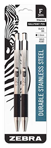 Zebra 892149 Zebra Pen F-301 Stainless Steel Bold Retractable Ballpoint Pen