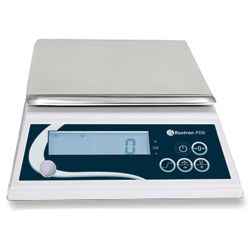 MBH - Balanza Industrial Compacta hasta 6 kg con Plato INOX y Pantalla LCD. Báscula Profesional a Pilas o Corriente con Protección IP52 para Hostelería, Bar y Pastelería (205x250x80 mm)