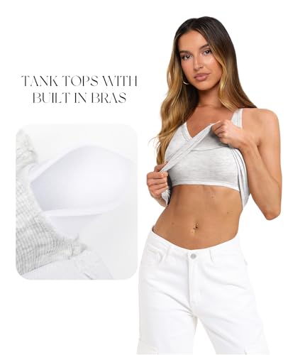 Image of Darong Womens V Neck Tank Top Built in Bra | Halter neck, Built in bra, Ribbed knit, Soft material, V neck, Strappy back, Sexy style