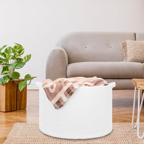 Image of Extra Large Blanket Basket 87L, Laundry Hamper, Baby Nursery Hamper for Storage Toys Clothes Towels, Large Cotton Rope Laundry Basket for Girls Boys, 22 inchx 14 inch, White