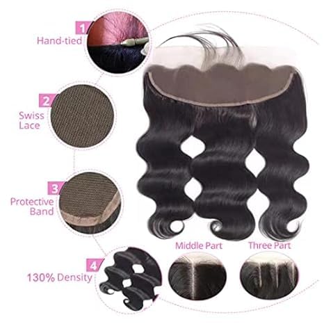 13x4 Frontal Straight Transparent Lace Closure Lace Frontal Human Hair Closure Pre Plucked with Natural Hairline Ear to Ear Unprocessed Brazilian Hair Natural Color for Women 16 Inch - Image 2