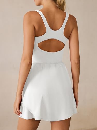 Image of Caracilia Women Tennis Golf Dress with Pocket | Square Neck 2 Layers Hem, Built in Shorts and Bra, Workout Athletic Active Gym, Summer Clothes