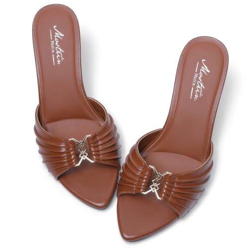 Image of Mostrin Kitten Heels for Women Summer Mules Heels Stiletto Heeled Sandals Slip On Backless Dressy Womens Sandals