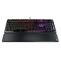 ROCCAT Pyro Mechanical PC Gaming Keyboard, RGB Lighting, AIMO Illumination, Wired Computer Keyboard, Detachable Wrist/Palm Rest, Linear Feel Red Switches, Brushed Aluminum Top Plate, Black