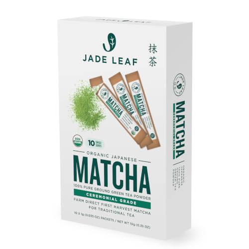 Image of Jade Leaf Matcha Organic Ceremonial Grade Matcha Powder - On The Go Packets for Lattes, Smoothies, Usucha, 10 Count (0.04 Ounce Packets)
