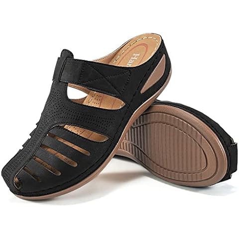 HARENCE Clogs for Women Mules Shoes: Comfortable Dressy Closed Toe Platform Sandals Summer Casual Adjustable Slip On Walking Wedges Black Cover