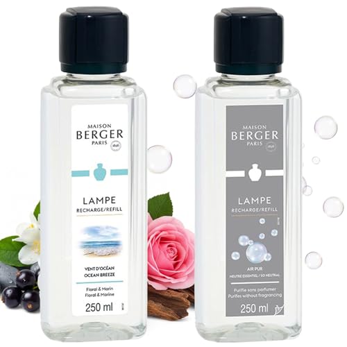 Maison Berger – Geschenkset Lampe Berger Essentielle Carrée mit 2 Nachfüllungen à 250 ml – Air Pur & Frische Ozeanbrise – Katalytische Duftlampe – Feine, Gleichmäßige Diffusion