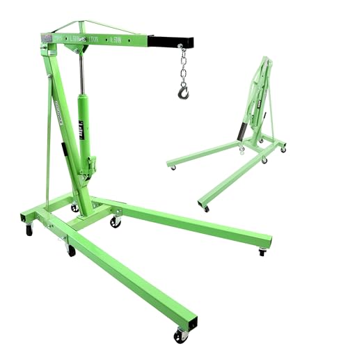 OEMTOOLS 24830 Engine Hoist 2 Ton, Foldable Cherry Picker Shop Crane, 4 Engine Lift, Removes and Transports Engines, Adjustable Boom, 6 Solid Steel Caster Wheels, Industrial Shop Equipment