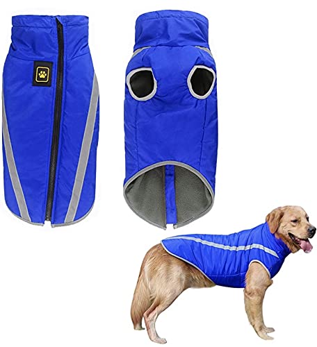PETANGEL Windproof Warm Dog Winter Jacket| Reflective Cold Weather Coat | Waterproof Polar Fleece Lining with Leash Hole Pet Warm Clothing for Small, Medium & Large Dogs.(Blue, Size: 2XL, Chest:60cm) (B09H39J3V3) Amazon Price History, Amazon Price Tracker