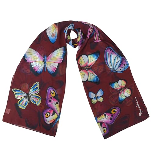 Anuschka Women's Original Printed Artwork Chiffon Scarf-Rainbow Birds, Fabulous Flutter Ruby
