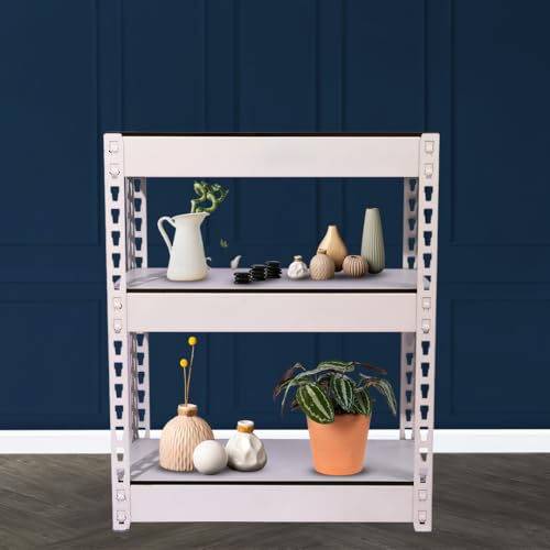 Image of SHIOK DECOR 3 Tier Iron Rack for Storage /Display Racks and Shelves /Storage Organizer /Adjustable Metal Shelf with Wooden Plank /Multipurpose Boltless Shelves (White)