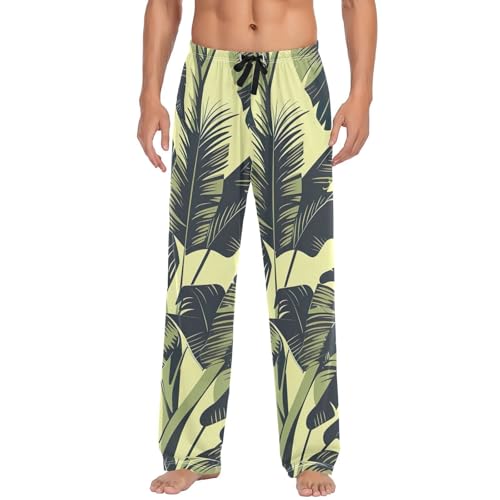 Men's Pajama Pants Tropical Leaf Sleep Pajama Lounge Pant with Pockets, Elastic Waistband