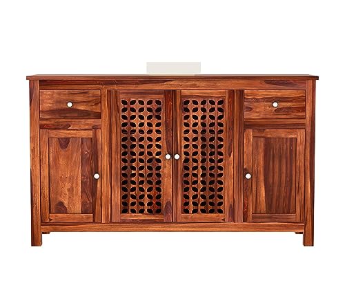 Image of SHIKHA WOOD CRAFT Solid Sheesham Wood Sideboard Cabinet Drawers and Door Storage | Multipurpose Wooden Chest of Drawers Furniture for Bedroom, Living Room, Home, and Office (Honey Finish-2 Drawers)
