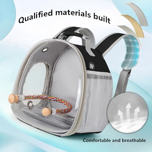 Small Bird Travel Backpack Carrier Cage, Backpack to Transport Backpack Carrier with Metal Tray Stand Perch for Parakeet Cockatiel Budgies Vet Carry Book Bag Black - Image 5