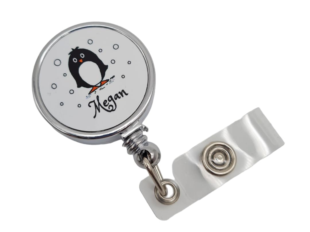 Personalised Penguin Retractable Badge Reel, Penguin Id holder, Badge and Sanitiser holder, Penguin Nurse Retractable ID holder,