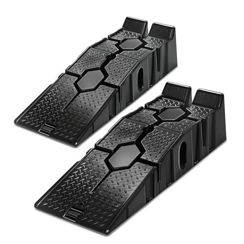 DNA Motoring 7" Car Lift Ramp, 9" Working Width, 2-Pack Vehicle Parking Ramp Stand - 2.5 T G.V.M Capacity for One Pair, Multifunctional Portable Ramp for Car Service, TOOLS-00816-B