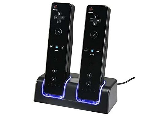Beachgames Dual Charge Station Charger /w 2 Rechargeable Batteries for Nintendo Wii / Wii U- Black