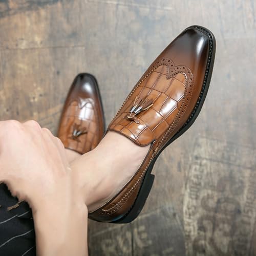 Men Loafer Dress Shoes Multicolor Brogues with Tassels Patchwork Two Tone Color Matching Punched Toe Men's Loafers & Slip-Ons Penny Brown Black3