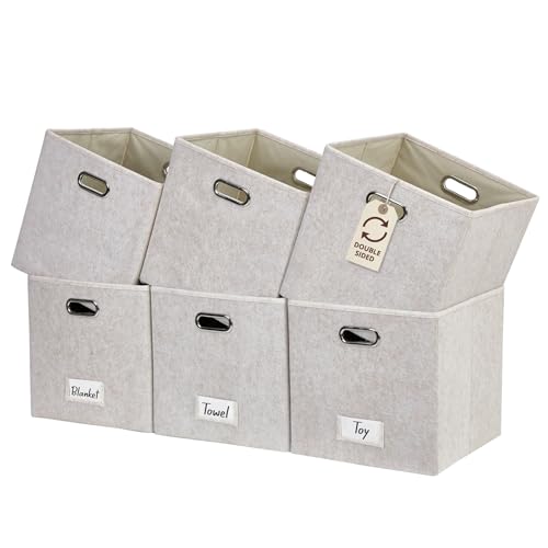 DECOMOMO Felt Storage Bins, 11 inch Cube Storage Bin with Labels for Shelves Kallax (Cube 11' / 6pcs, Beige)