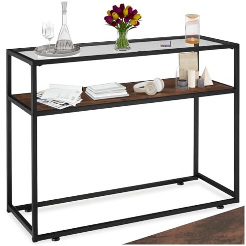tectake® Console Meuble Kilkenny 100 x 41 x 80,5 cm Plateau en Verre 957 x 357 x 5 mm Meuble d'entrée Table de Salon Style Industriel Table Console Angulaire...