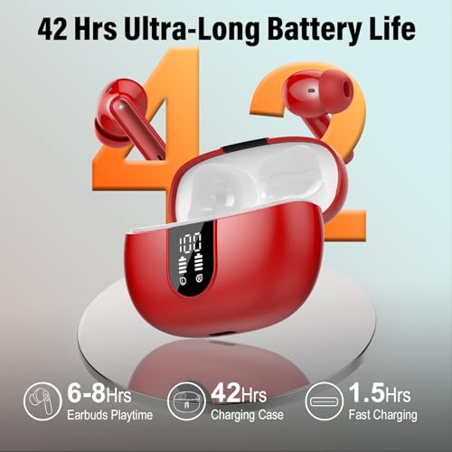 Image of Ai Translation Earbuds Real Time No Subscription,164 Languages Translator Earbuds with 6 Translation Modes, Audio and Video Calls Translator Headphones,Audifonos Traductores Ingles Espanol,Deep Red