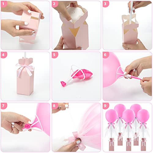 12 Packs Tulle Tutu Balloons With Candy Cake Dessert Box For Baby Shower Centerpieces Girls Birthday Party Wedding Table Decorations, 12 Inches Balloon White Tulle Cover (Pink) #TOP2