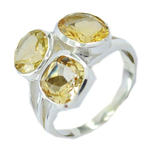 Jewelryonclick Anillo de plata de ley con citrino auténtico de aspecto clásico para mujer, tallas de la H a la Z, Piedra preciosa., Citrina natural