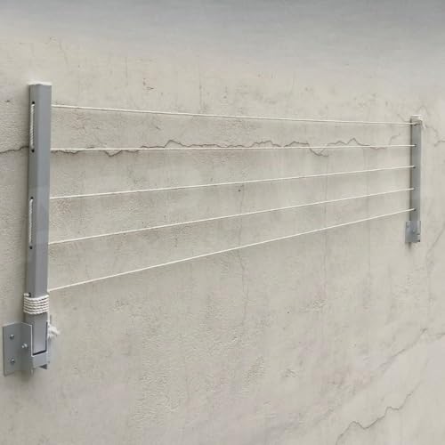 Image of APPLICE 5 Layer Foldable Wall Mount Cloth Drying Stand - 50ft Rope, Metal, Indoor /Outdoor, Balcony Use | Clothes Drying Stand | Cloth Stand | Cloth Dryer Stand