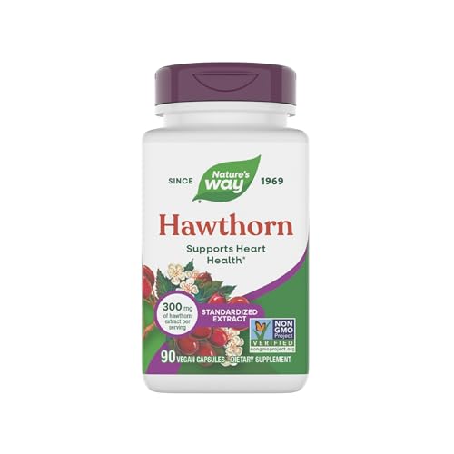 Natures Way Hawthorn Capsules Standardized Extract Supports Heart Health* Standardized to 1.8% Flavonoids Non-GMO Project Verified Vegan 90 Capsules (Packaging May Vary)