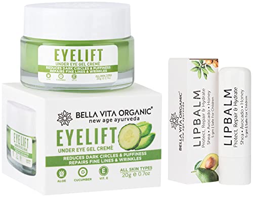 Image of Bella Vita Organic EyeLift Hydrating Natural Under Eye Cream Gel for Dark Circles, 20 gm & Organic Lip Balm for Dry, Damaged and Chapped Lips 5 gm