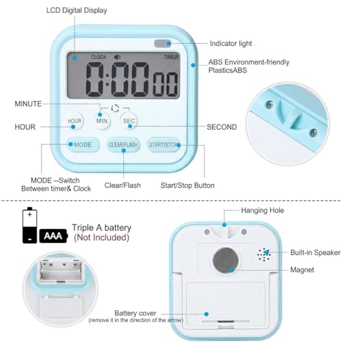 Image of Loud Digital Alarm Clock for Heavy Sleepers, Large Display 24Hr Desk Table Clock with Time & Date, Magnetic Retractable Stand, Compact Study Timer for Students Bedroom Home Office Kitchen (Blue)